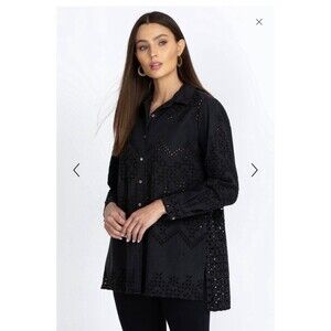 Women’s Johnny Was Black Lynx Embroidered Eyelet Button Down Blouse S Small EUC